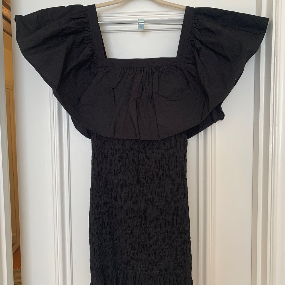 New with Tags Black Solid & Striped Smocked Ruffle Dress